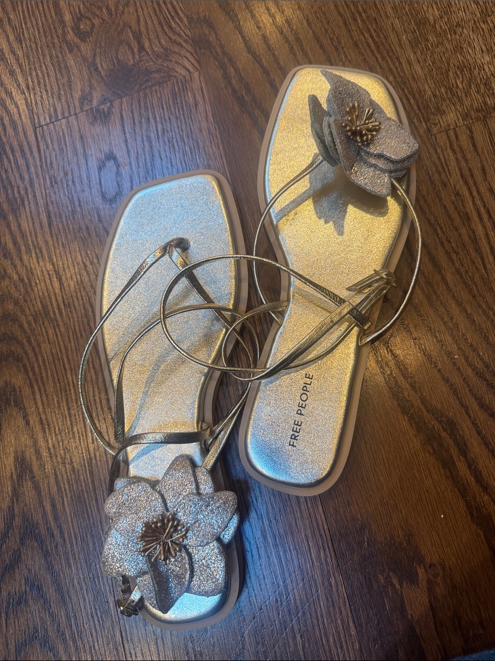 Free People Magnolia Appliqué Mis-match Gold Floral Ankle-Strap Sandals 8 - Picture 8 of 8